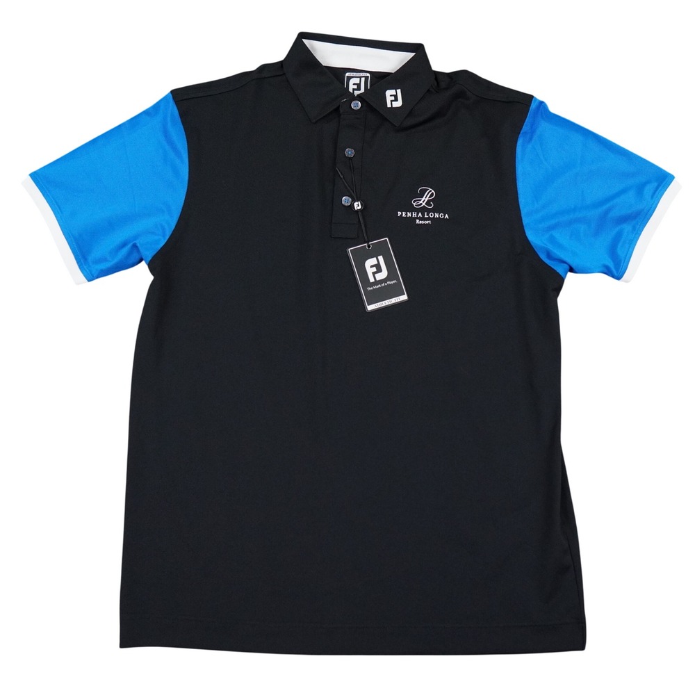 FootJoy Polo Shirt Men XL Black Blue Athletic Fit Penha Longa Resort Collar Logo